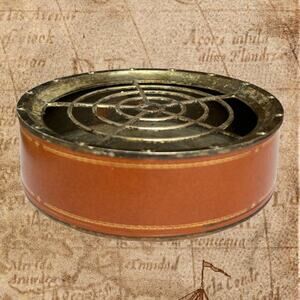 Vintage Mid Century Modern Leather Bound Star Grated Top Ashtray Felt Bottom